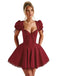 Red 1960s Solid Puff Sleeve Lace-up Dress - vintage dress, retro fashion, elegant red