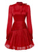 Red 1960s Solid Ruched Tie Neck Long Sleeve Dress - vintage dress, retro fashion, elegant red