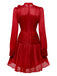 Red 1960s Solid Ruched Tie Neck Long Sleeve Dress - vintage dress, retro fashion, elegant red