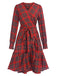 She slips into this Red 1960s Tartan Plaids Ruffle Hem Belted Dress and suddenly it's a 1960s daydream