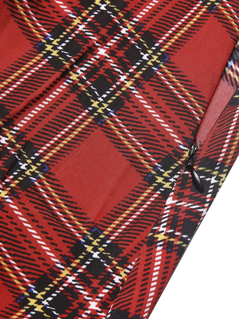 Red 1960s Tartan Plaids Ruffle Hem Belted Dress — a 1960s silhouette that turns sidewalks into runways