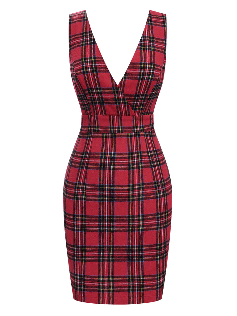 Red 1960s Tartan Plaids Suspender Dress, vintage dress, retro fashion - perfect for women who love vintage and retro fashion