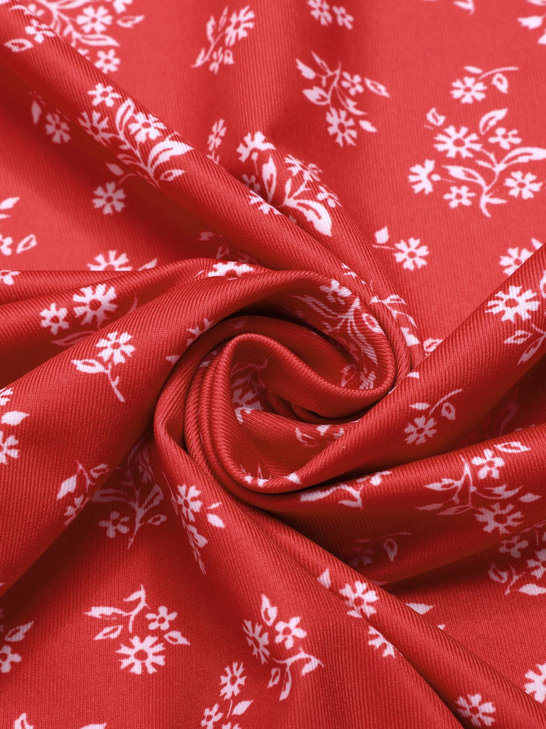 Red 1960s V-Neck Ditsy Floral Dress — the kind of 1960s dress that makes strangers smile