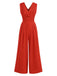 She finds her 1960s story in this Red 1960s V-Neck Sleeveless Wide Leg Jumpsuit
