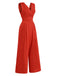 This Red 1960s V-Neck Sleeveless Wide Leg Jumpsuit whispers 1960s secrets to those who notice