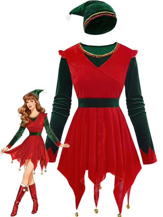 Red 1970s Christmas Elf Jovie Dress Set - vintage dress, retro fashion, elegant red