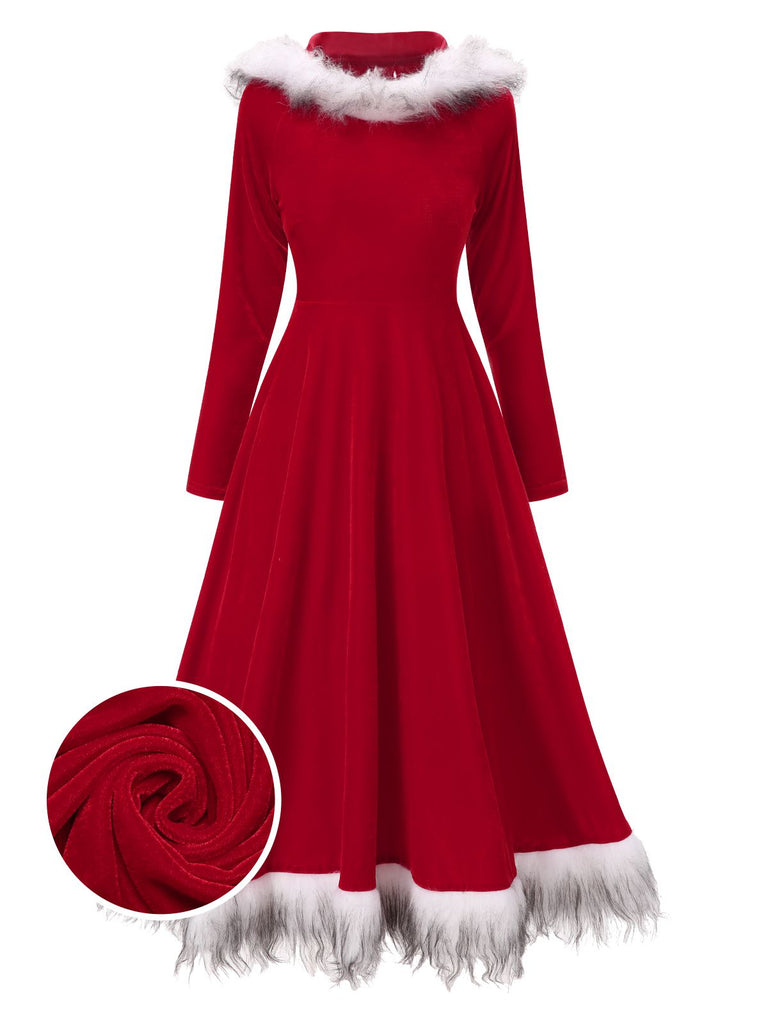 Red 1970s Christmas Fur Hooded Dress, vintage dress, retro fashion - perfect for women who love vintage and retro fashion