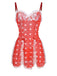 She slips into this Red 1970s Lace Heart Ruffles Nightgown and suddenly it's a 1970s daydream