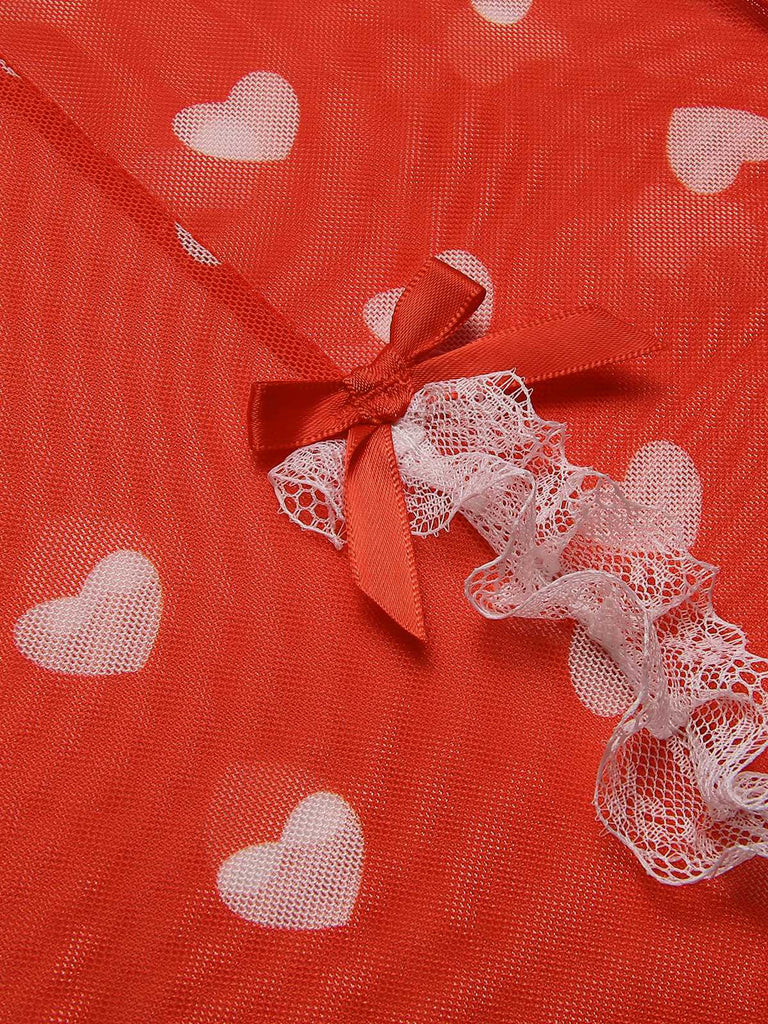 Red 1970s Lace Heart Ruffles Nightgown — the kind of 1970s dress that makes strangers smile