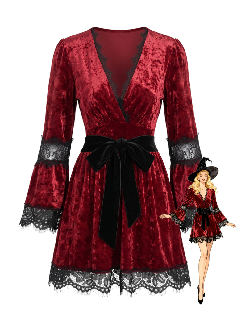 Red 1970s V Neck Vintage Dress