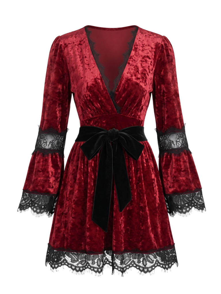 Red 1970s V Neck Vintage Dress 3