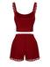 Red 1970s Lace Trimmed Straps Pajamas, vintage pajamas, retro nightwear - perfect for women who love vintage and retro fashion