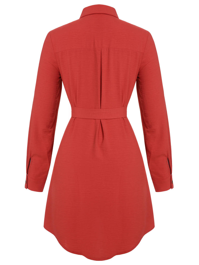 Red 1970s Lapel Long Sleeve Shirt Dress, vintage dress, retro fashion - perfect for women who love vintage and retro fashion