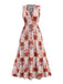Red 1970s Lapel V-Neck Tropical Plants Dress - vintage dress, retro fashion, elegant red