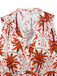 Red 1970s Lapel V-Neck Tropical Plants Dress - vintage dress, retro fashion, elegant red