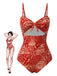 She's wearing Red 1970s Paisley Hollow Spaghetti Straps Swimsuit and the whole beach remembers the 1970s