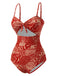 Red 1970s Paisley Hollow Spaghetti Straps Swimsuit, vintage swimsuit, pin-up swimwear - perfect for women who love vintage and retro fashion