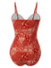 Red 1970s Paisley Hollow Spaghetti Straps Swimsuit, vintage swimsuit, pin-up swimwear - perfect for women who love vintage and retro fashion