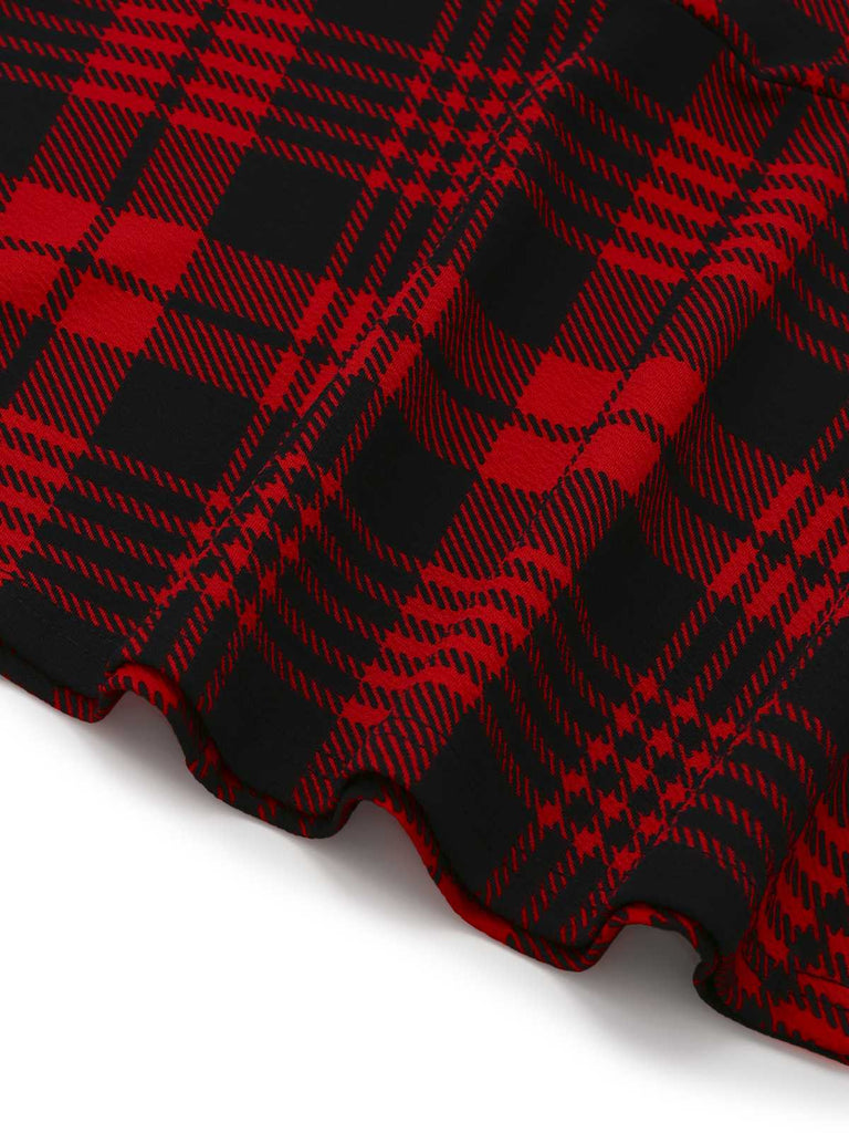 Red 1970s Plaids Button Suspender Skirt - vintage skirt, retro style, elegant red