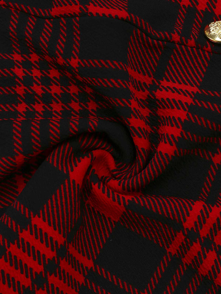 Red 1970s Plaids Button Suspender Skirt - vintage skirt, retro style, elegant red