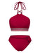Red 1970s Princess Style Beading Halter Bikini Set, vintage swimsuit, pin-up swimwear - perfect for women who love vintage and retro fashion
