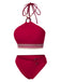 Red 1970s Princess Style Beading Halter Bikini Set, vintage swimsuit, pin-up swimwear - perfect for women who love vintage and retro fashion