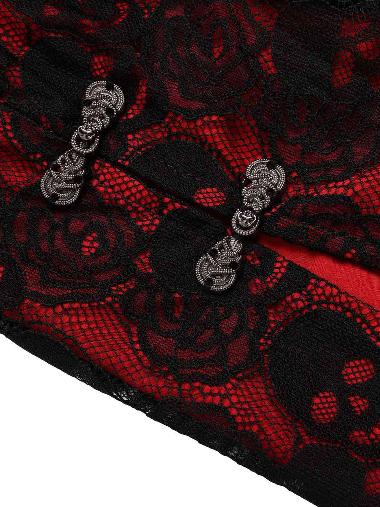 Red 1970s Skull Gothic Halter Pencil Dress, vintage dress, retro fashion - perfect for women who love vintage and retro fashion