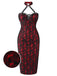 Red 1970s Skull Gothic Halter Pencil Dress, vintage dress, retro fashion - perfect for women who love vintage and retro fashion