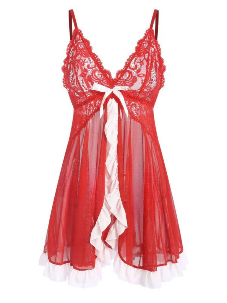 Red 1970s Spaghetti Strap Patchwork Nightgown: where 1970s romance meets her modern spirit