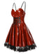 Red 1970s Steampunk Glossy Lace-Up Suspender Dress, vintage dress, retro fashion, lace detail - perfect for women who love vintage and retro fashion