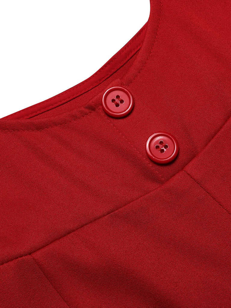 Red 1970s Suspender Wide-Leg Solid Pants — 1970s confidence tailored for her stride