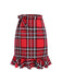Red 1970s Tartan Plaids Bow Ruffles Skirt: 1970s grace for the woman who dances through life