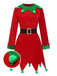 Red 1980s Christmas Elf Costume Dress Set - vintage dress, retro fashion, elegant red