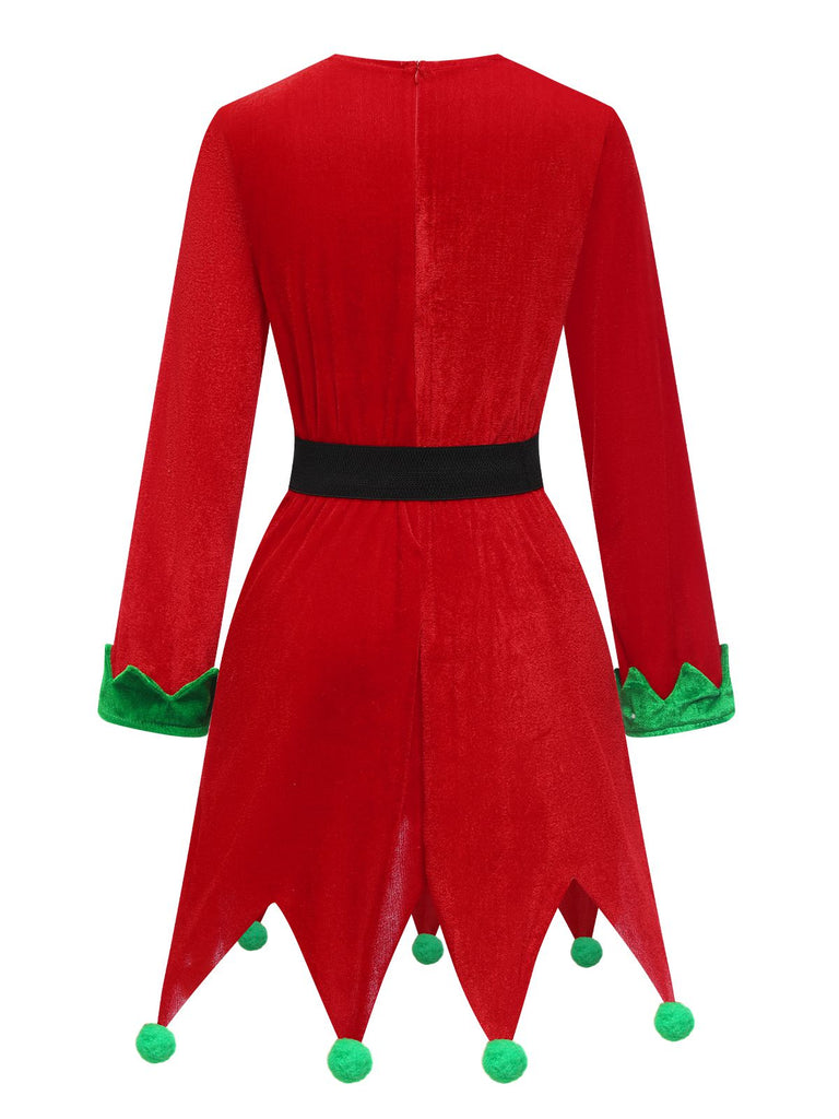 Red 1980s Christmas Elf Costume Dress Set - vintage dress, retro fashion, elegant red