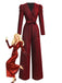 Red 1980s Glitter Deep-V Long Sleeve Jumpsuit - vintage jumpsuit, retro fashion, elegant red