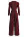 Red 1980s Glitter Deep-V Long Sleeve Jumpsuit - vintage jumpsuit, retro fashion, elegant red