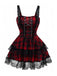 Red 1980s Gothic Lace Patchwork Plaid Dress - vintage dress, retro fashion, elegant red