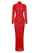 Red 1980s High Neck Sheer Lace Bodycon Maxi Dress - vintage dress, retro fashion, elegant red