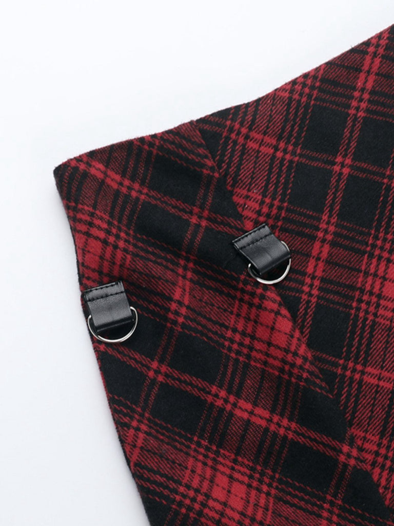 Red 1980s Scottish Plaid High-Low Hem Skirt - vintage skirt, retro style, elegant red