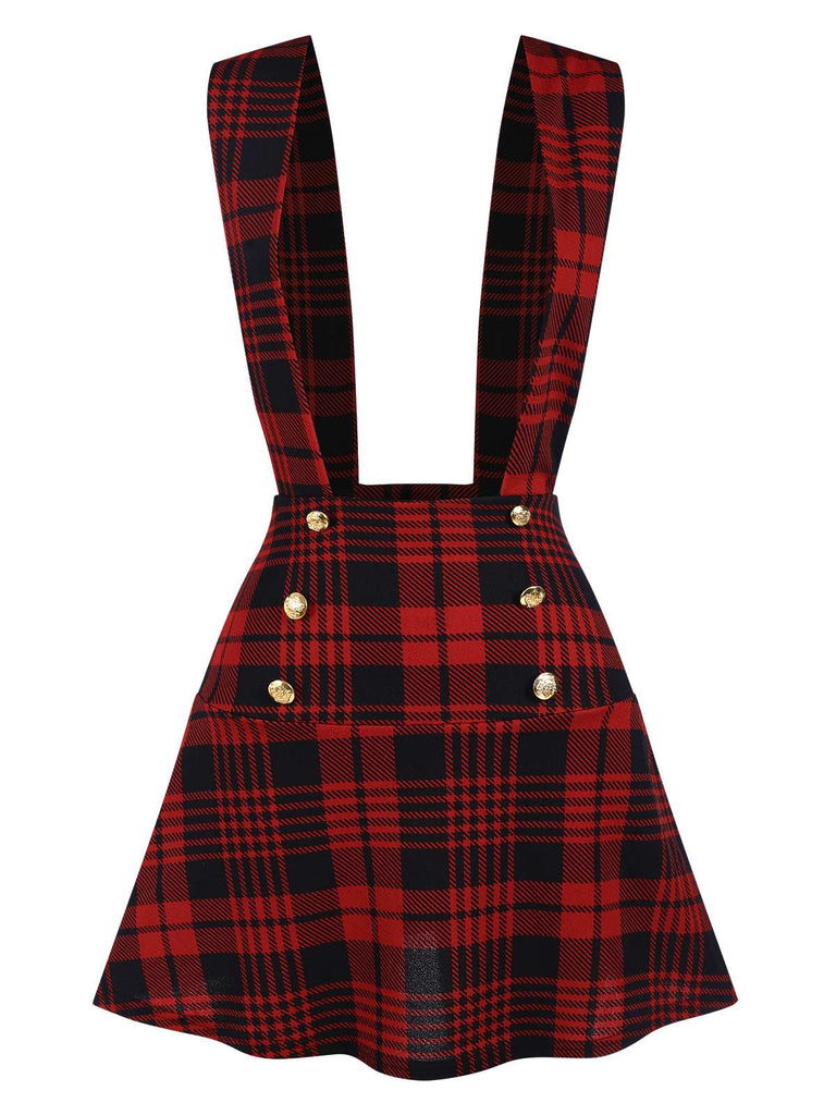 Red 1980s Scottish Plaid Overall skirt, vintage skirt, retro style - perfect for women who love vintage and retro fashion