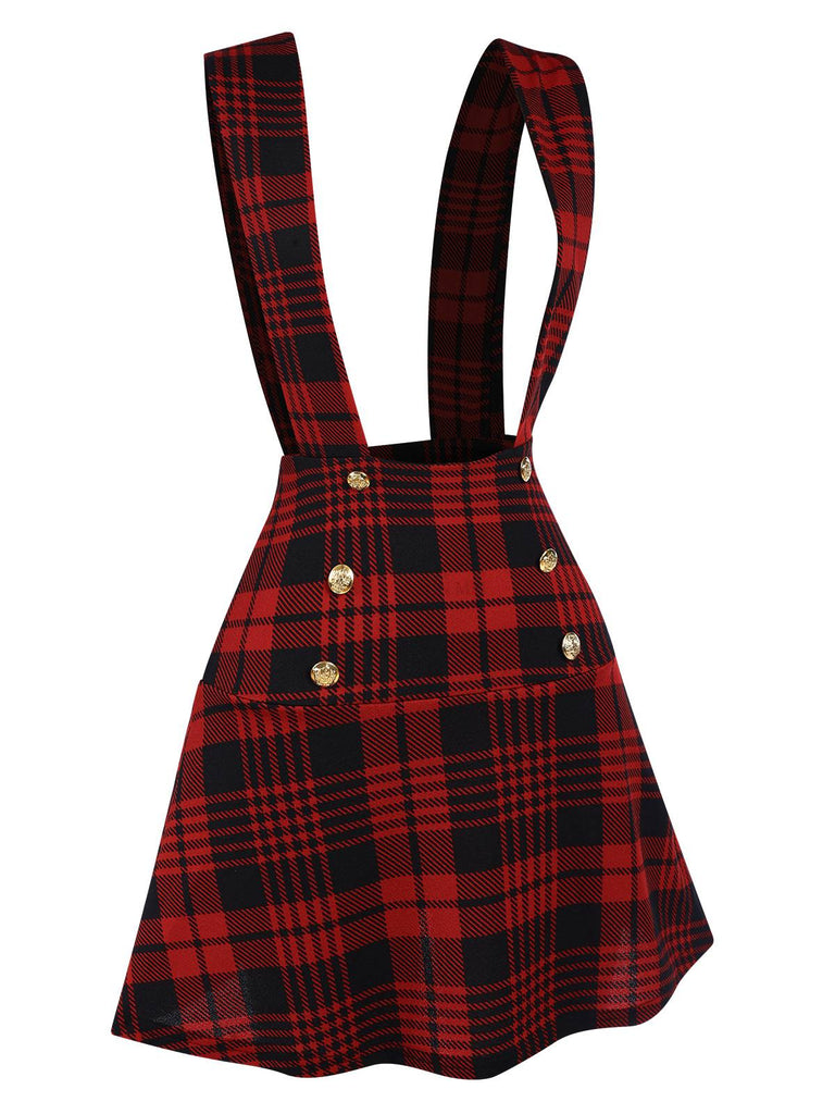 Red 1980s Scottish Plaid Overall skirt, vintage skirt, retro style - perfect for women who love vintage and retro fashion