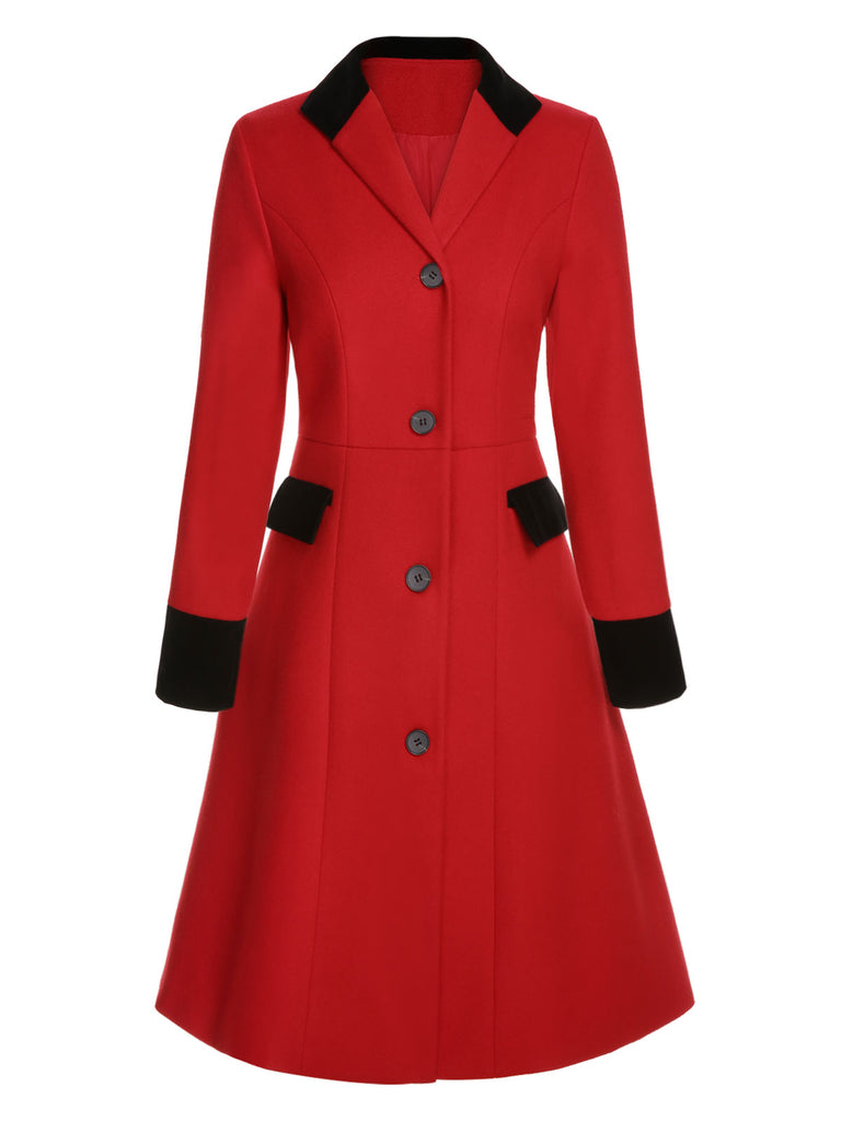 Red & Black 1950s Lapel Button Pocket Coat, vintage coat, retro outerwear - perfect for women who love vintage and retro fashion