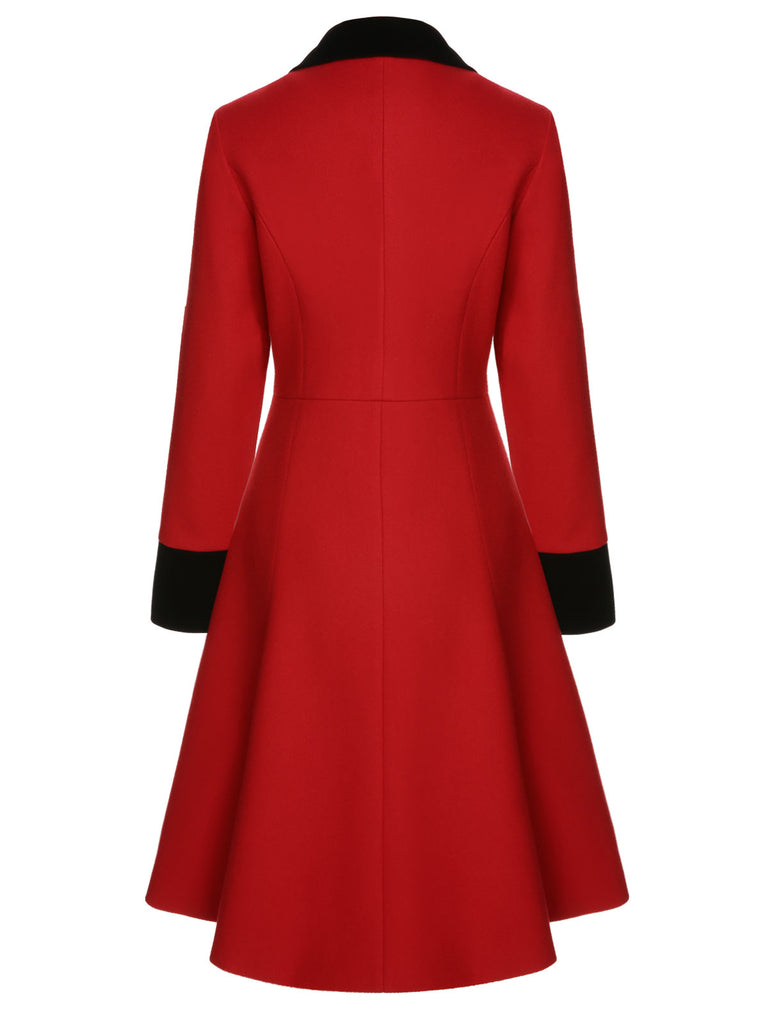 Red & Black 1950s Lapel Button Pocket Coat, vintage coat, retro outerwear - perfect for women who love vintage and retro fashion