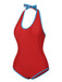 Red & Blue 1930s Solid Patchwork Swimsuit Set, vintage swimsuit, pin-up swimwear - perfect for women who love vintage and retro fashion