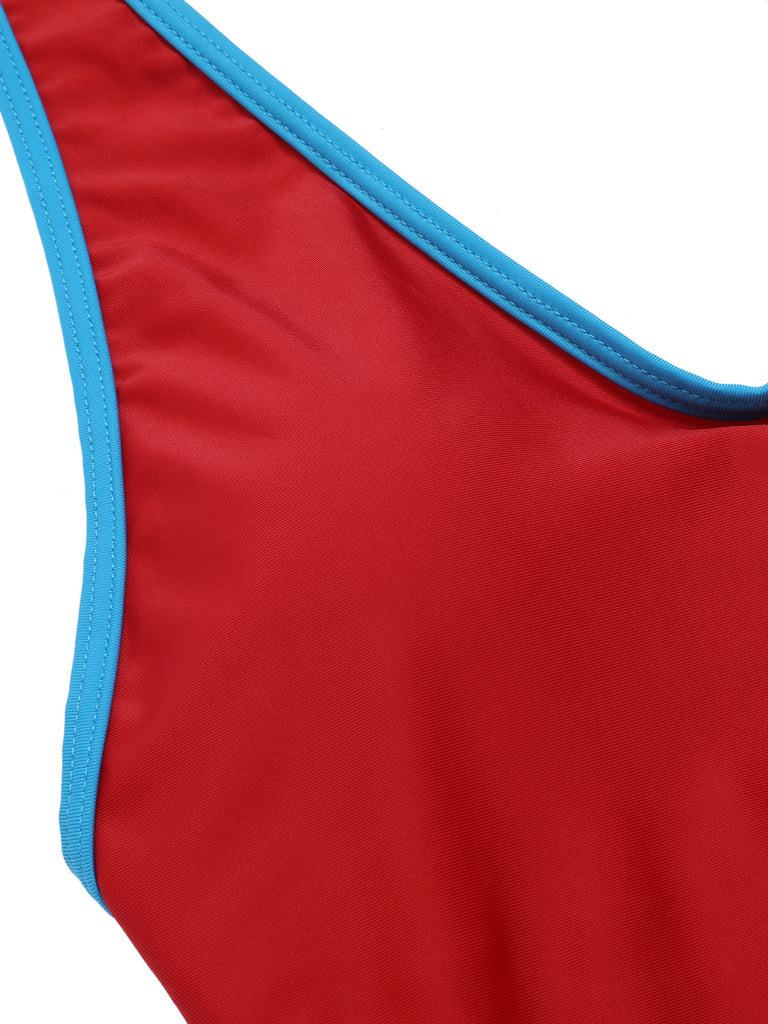 Red & Blue 1930s Solid Patchwork Swimsuit Set, vintage swimsuit, pin-up swimwear - perfect for women who love vintage and retro fashion