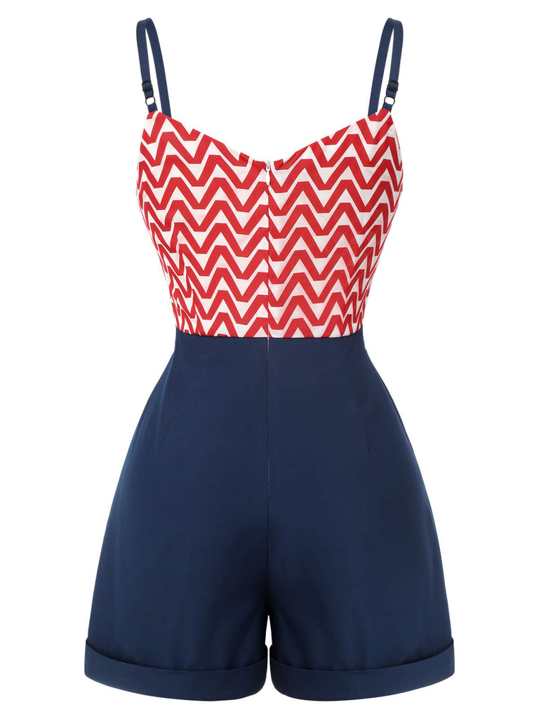 Red & Blue 1950s Chevron Stripe Strap Romper, vintage romper, retro jumpsuit - perfect for women who love vintage and retro fashion