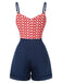 Red & Blue 1950s Chevron Stripe Strap Romper, vintage romper, retro jumpsuit - perfect for women who love vintage and retro fashion