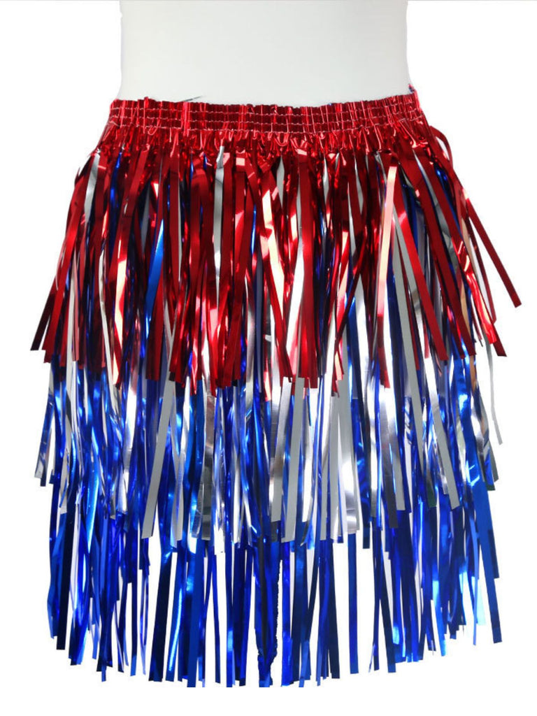 Red & Blue Metallic Fringe Tinsel Skirt, vintage skirt, retro style - perfect for women who love vintage and retro fashion