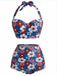 Red & Blue & White 1950s Floral Halter Bikini Set, vintage swimsuit, pin-up swimwear - perfect for women who love vintage and retro fashion