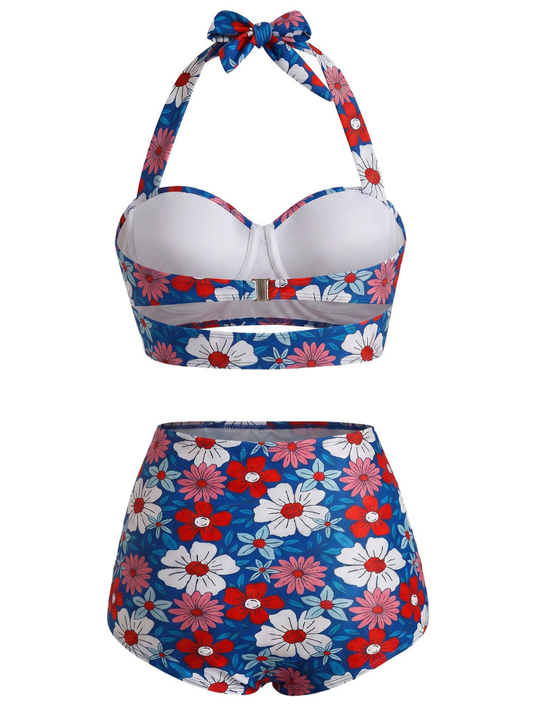 Red & Blue & White 1950s Bikini Set 3